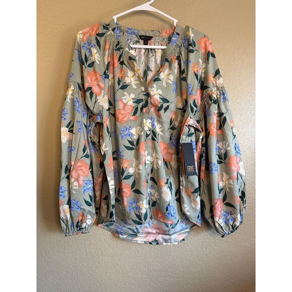 Frye Last Dance Floral Teal Combo Womens Blouse Medium Green NWT - Picture 1 of 5